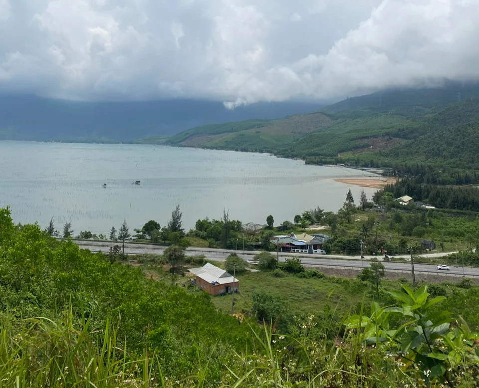 Ocean view with road and small village infront