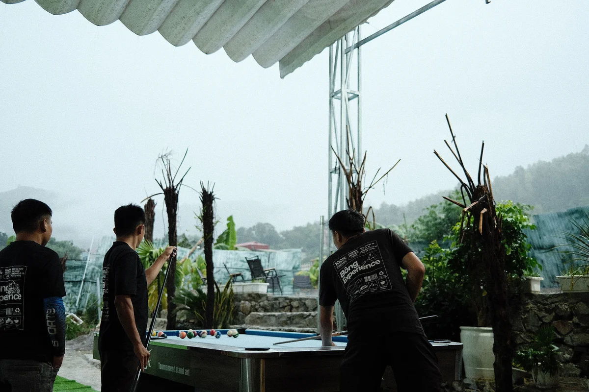 Three easy riders play pool