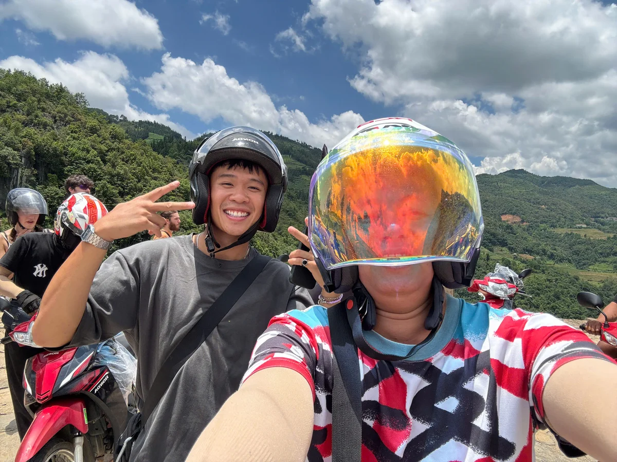 Guest and Ha Giang Loop Easy Rider pose 
