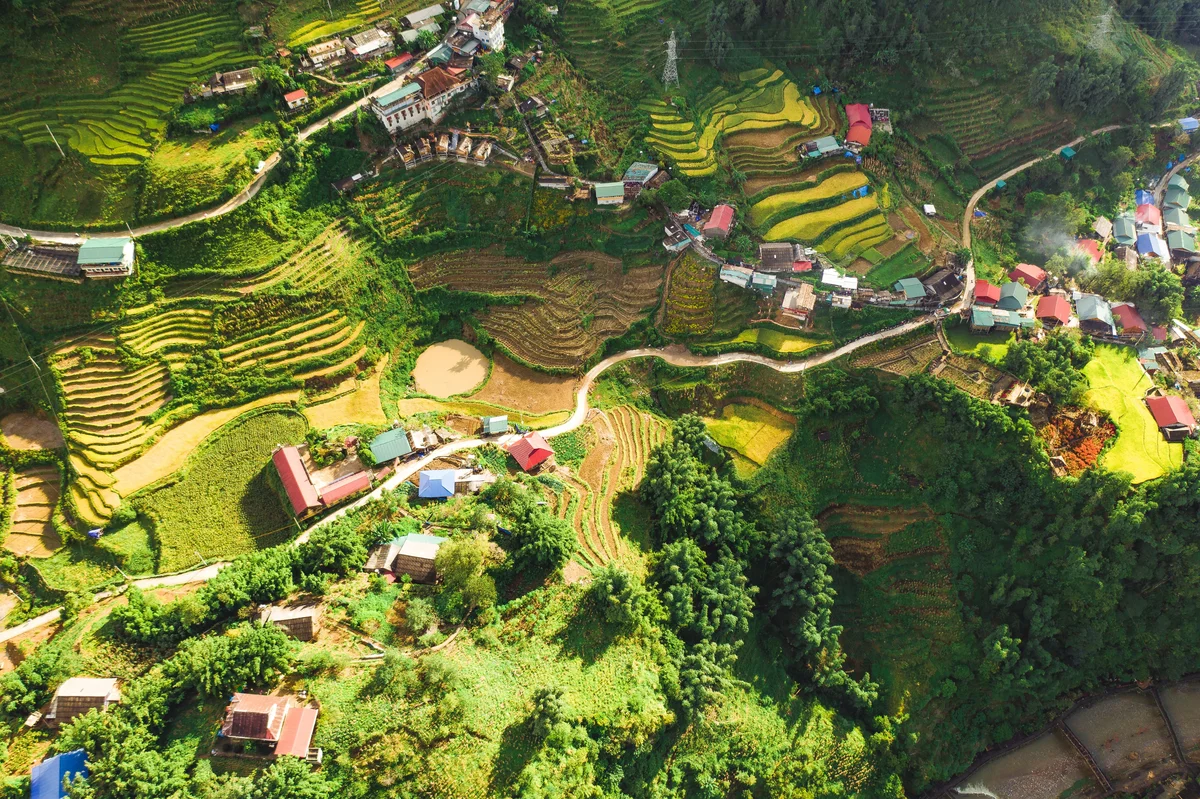 aerial view of trekking in sapa