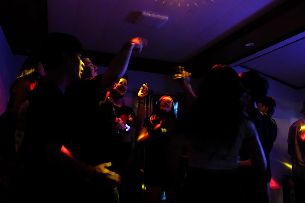 Guests dancing on the Ha Giang Loop with Bong Hostel
