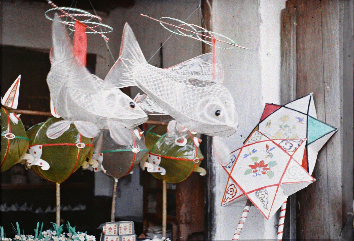 Lanterns hanging in shop in Hanoi, Vietnam