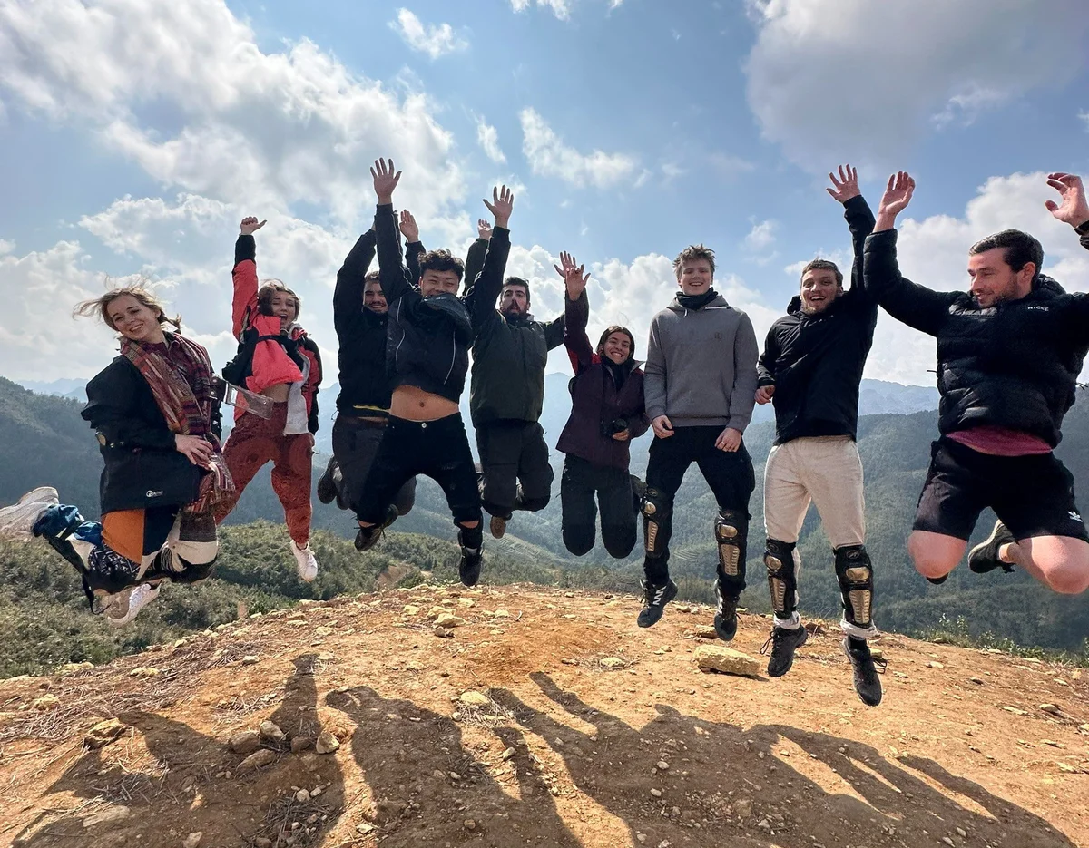 Jumping for joy on a bong hsotel group tour