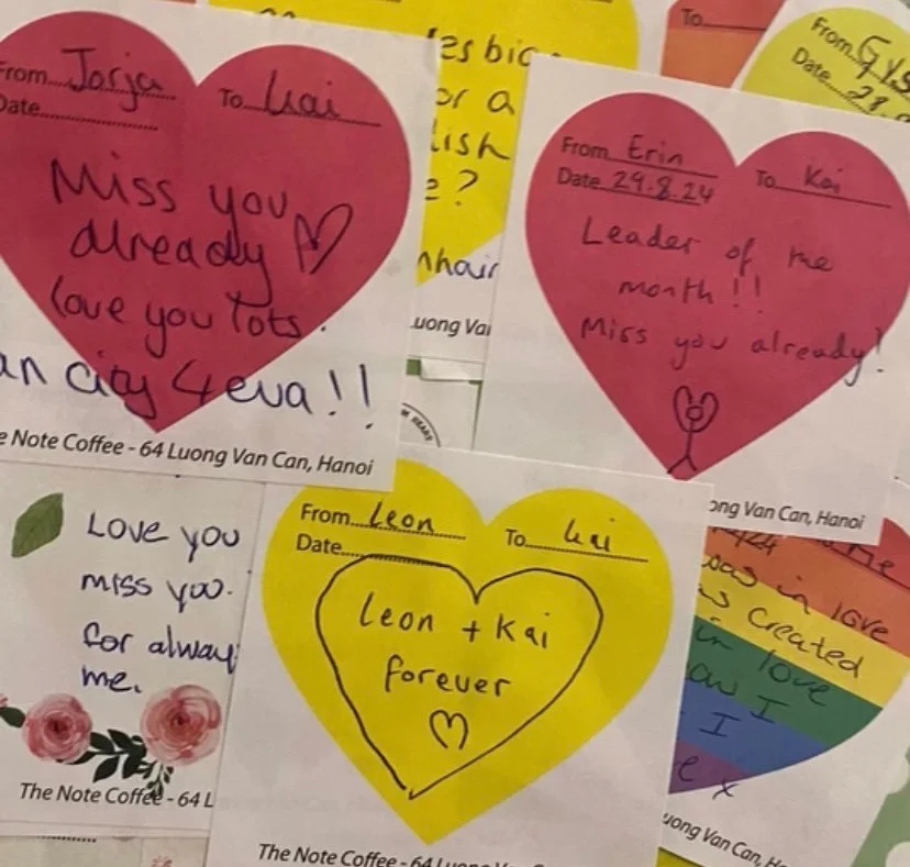 Post-Its Left for Bong Hostel Tour Leader Kai at the Note Coffee in Hanoi