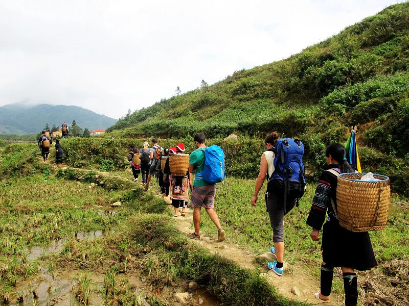 Guests trekking through Sapa