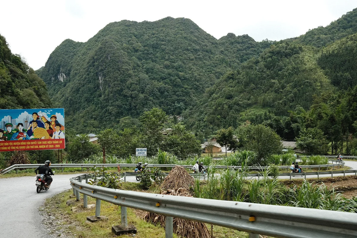 A road winds through mountains