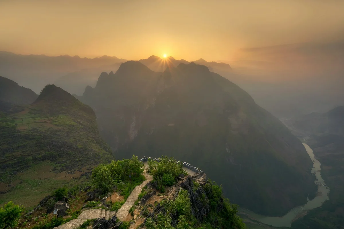 The sun sets over a famous pass in north vietnam