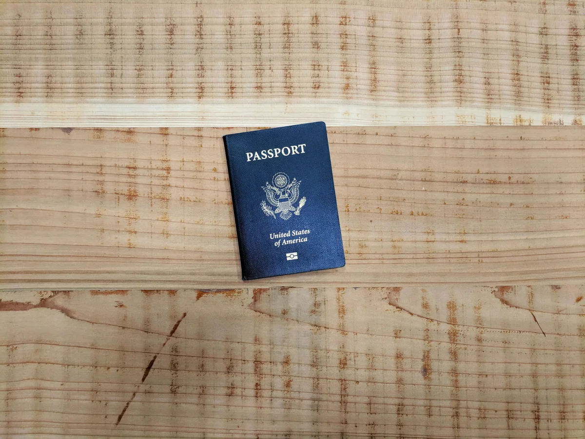 American passport on a work counter