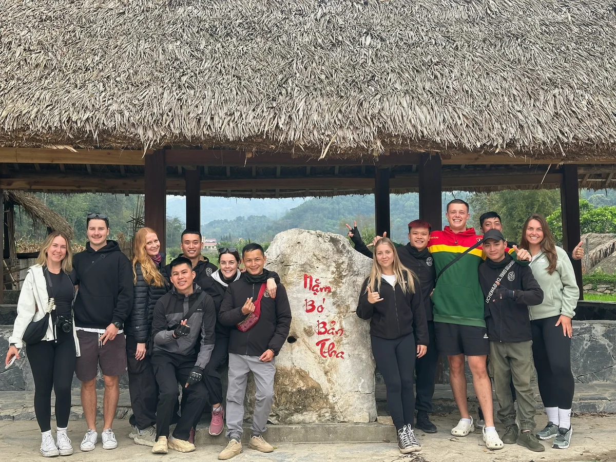 A Bong Hostel group tour visiting a local village