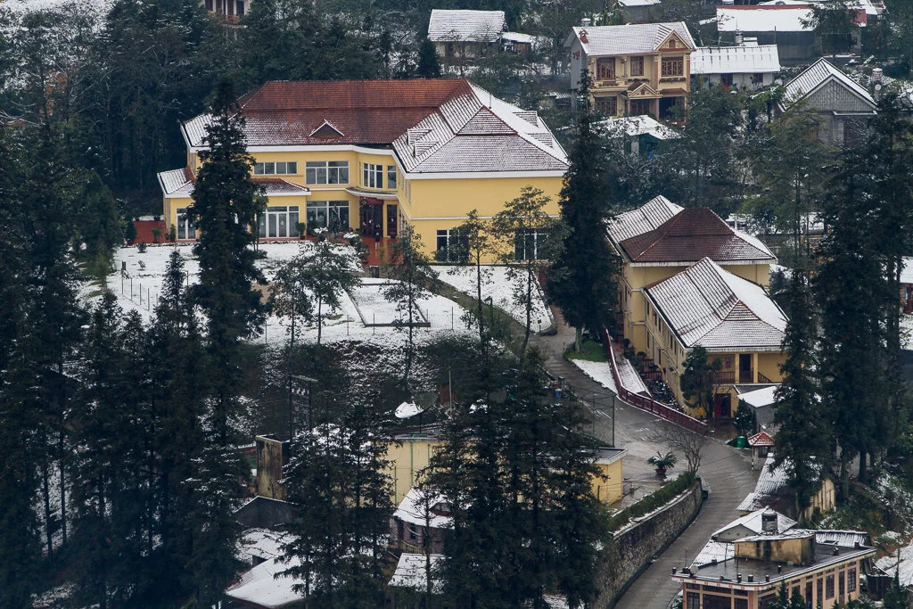 Snow on the roads in Sapa in winter