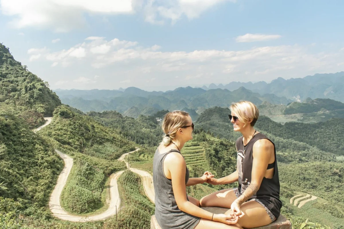 Couple enjoying the Ha Giang Loop view